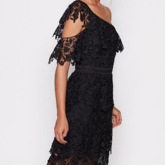 Joie Belisa black 1 shoulder lace cocktail dress $448 - Picture 4 of 12